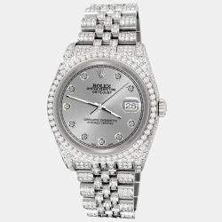 Rolex Custom Gray 10.2ct Diamonds Stainless Steel Datejust 116200 Automatic Men's Wristwatch 36mm