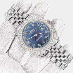 Rolex Custom Black 10.2ct Diamonds Stainless Steel Datejust 116200 Automatic Men's Wristwatch 36mm