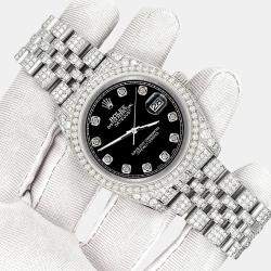 Rolex Custom Black 10.2ct Diamonds Stainless Steel Datejust 116200 Automatic Men's Wristwatch 36mm