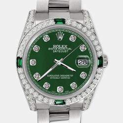 Rolex Custom Forest Green MOP 2.5CT Diamond Stainless Steel Datejust 116200 Automatic Men's Wristwatch 36mm