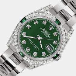 Rolex Custom Forest Green MOP 2.5CT Diamond Stainless Steel Datejust 116200 Automatic Men's Wristwatch 36mm