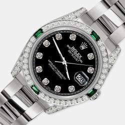 Rolex Custom Black 2.5CT Diamond Stainless Steel Datejust 116200 Automatic Men's Wristwatch 36mm