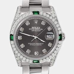 Rolex Custom Rhodium Gray 2.5CT Diamond Stainless Steel Datejust 116200 Automatic Men's Wristwatch 36mm
