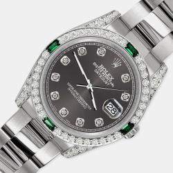Rolex Custom Rhodium Gray 2.5CT Diamond Stainless Steel Datejust 116200 Automatic Men's Wristwatch 36mm