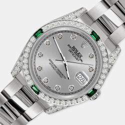 Rolex Custom Gray 2.5CT Diamond Stainless Steel Datejust 116200 Automatic Men's Wristwatch 36mm