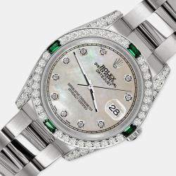 Rolex Custom Champagne MOP 2.5CT Diamond Stainless Steel Datejust 116200 Automatic Men's Wristwatch 36mm
