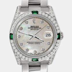 Rolex Custom Champagne MOP 2.5CT Diamond Stainless Steel Datejust 116200 Automatic Men's Wristwatch 36mm