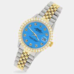 Rolex Custom Blue 3.05CT Diamond 18K Yellow Gold Stainless Steel Datejust  Automatic Men's Wristwatch 36mm
