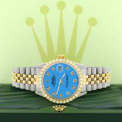 Rolex Custom Blue 3.05CT Diamond 18K Yellow Gold Stainless Steel Datejust  Automatic Men's Wristwatch 36mm