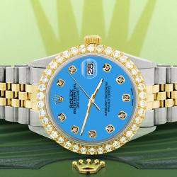 Rolex Custom Blue 3.05CT Diamond 18K Yellow Gold Stainless Steel Datejust  Automatic Men's Wristwatch 36mm