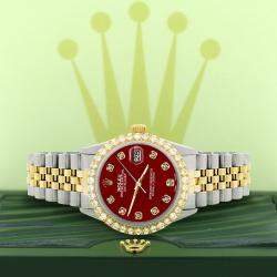 Rolex Custom Imperial Red 3.05CT Diamond 18K Yellow Gold Stainless Steel Datejust  Automatic Men's Wristwatch 36mm