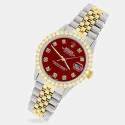 Rolex Custom Imperial Red 3.05CT Diamond 18K Yellow Gold Stainless Steel Datejust  Automatic Men's Wristwatch 36mm