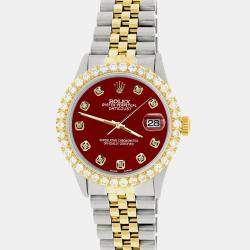 Rolex Custom Imperial Red 3.05CT Diamond 18K Yellow Gold Stainless Steel Datejust  Automatic Men's Wristwatch 36mm