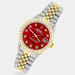 Rolex Custom Red MOP 3.05CT Diamond 18K Yellow Gold Stainless Steel Datejust  Automatic Men's Wristwatch 36mm