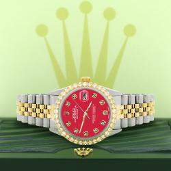 Rolex Custom Scarlet Red 3.05CT Diamond 18K Yellow Gold Stainless Steel Datejust  Automatic Men's Wristwatch 36mm