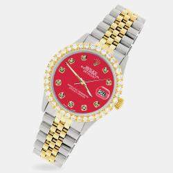 Rolex Custom Scarlet Red 3.05CT Diamond 18K Yellow Gold Stainless Steel Datejust  Automatic Men's Wristwatch 36mm
