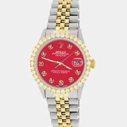 Rolex Custom Scarlet Red 3.05CT Diamond 18K Yellow Gold Stainless Steel Datejust  Automatic Men's Wristwatch 36mm