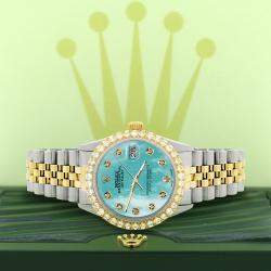 Rolex Custom Aquamarine MOP 3.05CT Diamond 18K Yellow Gold Stainless Steel Datejust  Automatic Men's Wristwatch 36mm