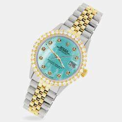 Rolex Custom Aquamarine MOP 3.05CT Diamond 18K Yellow Gold Stainless Steel Datejust  Automatic Men's Wristwatch 36mm
