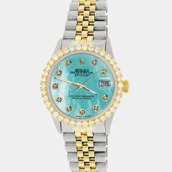 Rolex Custom Aquamarine MOP 3.05CT Diamond 18K Yellow Gold Stainless Steel Datejust  Automatic Men's Wristwatch 36mm