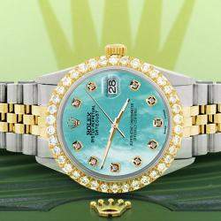 Rolex Custom Aquamarine MOP 3.05CT Diamond 18K Yellow Gold Stainless Steel Datejust  Automatic Men's Wristwatch 36mm