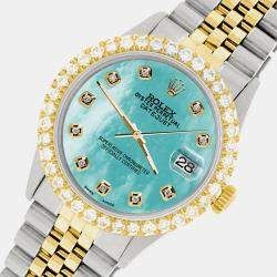 Rolex Custom Aquamarine MOP 3.05CT Diamond 18K Yellow Gold Stainless Steel Datejust  Automatic Men's Wristwatch 36mm