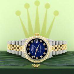 Rolex Custom Blue Vignette 3.05CT Diamond 18K Yellow Gold Stainless Steel Datejust  Automatic Men's Wristwatch 36mm