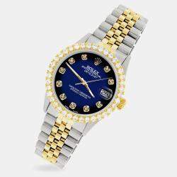 Rolex Custom Blue Vignette 3.05CT Diamond 18K Yellow Gold Stainless Steel Datejust  Automatic Men's Wristwatch 36mm