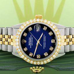 Rolex Custom Blue Vignette 3.05CT Diamond 18K Yellow Gold Stainless Steel Datejust  Automatic Men's Wristwatch 36mm