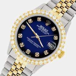 Rolex Custom Blue Vignette 3.05CT Diamond 18K Yellow Gold Stainless Steel Datejust  Automatic Men's Wristwatch 36mm