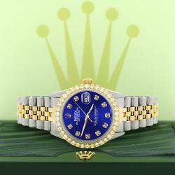 Rolex Custom Navy Blue 3.05CT Diamond 18K Yellow Gold Stainless Steel Datejust  Automatic Men's Wristwatch 36mm