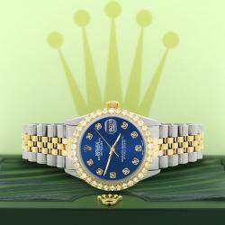 Rolex Custom Cobalt Blue 3.05CT Diamond 18K Yellow Gold Stainless Steel Datejust  Automatic Men's Wristwatch 36mm