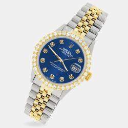 Rolex Custom Cobalt Blue 3.05CT Diamond 18K Yellow Gold Stainless Steel Datejust  Automatic Men's Wristwatch 36mm