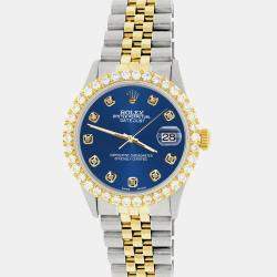 Rolex Custom Cobalt Blue 3.05CT Diamond 18K Yellow Gold Stainless Steel Datejust  Automatic Men's Wristwatch 36mm