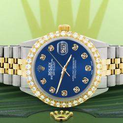Rolex Custom Cobalt Blue 3.05CT Diamond 18K Yellow Gold Stainless Steel Datejust  Automatic Men's Wristwatch 36mm