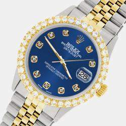 Rolex Custom Cobalt Blue 3.05CT Diamond 18K Yellow Gold Stainless Steel Datejust  Automatic Men's Wristwatch 36mm