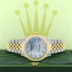 Rolex Custom Sky Blue MOP 3.05CT Diamond 18K Yellow Gold Stainless Steel Datejust  Automatic Men's Wristwatch 36mm