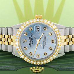 Rolex Custom Sky Blue MOP 3.05CT Diamond 18K Yellow Gold Stainless Steel Datejust  Automatic Men's Wristwatch 36mm