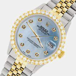Rolex Custom Sky Blue MOP 3.05CT Diamond 18K Yellow Gold Stainless Steel Datejust  Automatic Men's Wristwatch 36mm