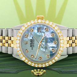 Rolex Custom Tahitian Blue MOP 3.05CT Diamond 18K Yellow Gold Stainless Steel Datejust  Automatic Men's Wristwatch 36mm