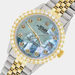 Rolex Custom Tahitian Blue MOP 3.05CT Diamond 18K Yellow Gold Stainless Steel Datejust  Automatic Men's Wristwatch 36mm