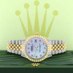 Rolex Custom Purple MOP 3.05CT Diamond 18K Yellow Gold Stainless Steel Datejust  Automatic Men's Wristwatch 36mm