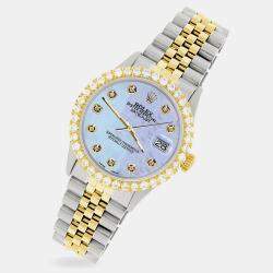 Rolex Custom Purple MOP 3.05CT Diamond 18K Yellow Gold Stainless Steel Datejust  Automatic Men's Wristwatch 36mm