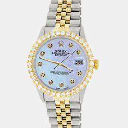 Rolex Custom Purple MOP 3.05CT Diamond 18K Yellow Gold Stainless Steel Datejust  Automatic Men's Wristwatch 36mm