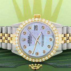 Rolex Custom Purple MOP 3.05CT Diamond 18K Yellow Gold Stainless Steel Datejust  Automatic Men's Wristwatch 36mm