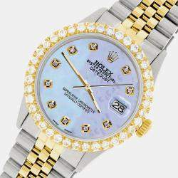 Rolex Custom Purple MOP 3.05CT Diamond 18K Yellow Gold Stainless Steel Datejust  Automatic Men's Wristwatch 36mm