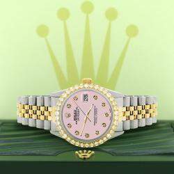 Rolex Custom Orchid Pink 3.05CT Diamond 18K Yellow Gold Stainless Steel Datejust  Automatic Men's Wristwatch 36mm