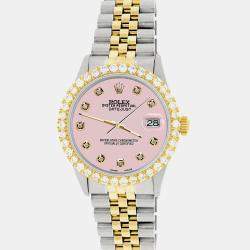 Rolex Custom Orchid Pink 3.05CT Diamond 18K Yellow Gold Stainless Steel Datejust  Automatic Men's Wristwatch 36mm