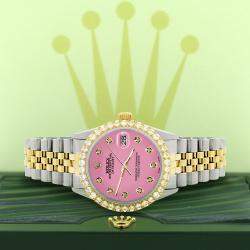 Rolex Custom Hot Pink 3.05CT Diamond 18K Yellow Gold Stainless Steel Datejust  Automatic Men's Wristwatch 36mm