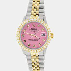 Rolex Custom Hot Pink 3.05CT Diamond 18K Yellow Gold Stainless Steel Datejust  Automatic Men's Wristwatch 36mm
